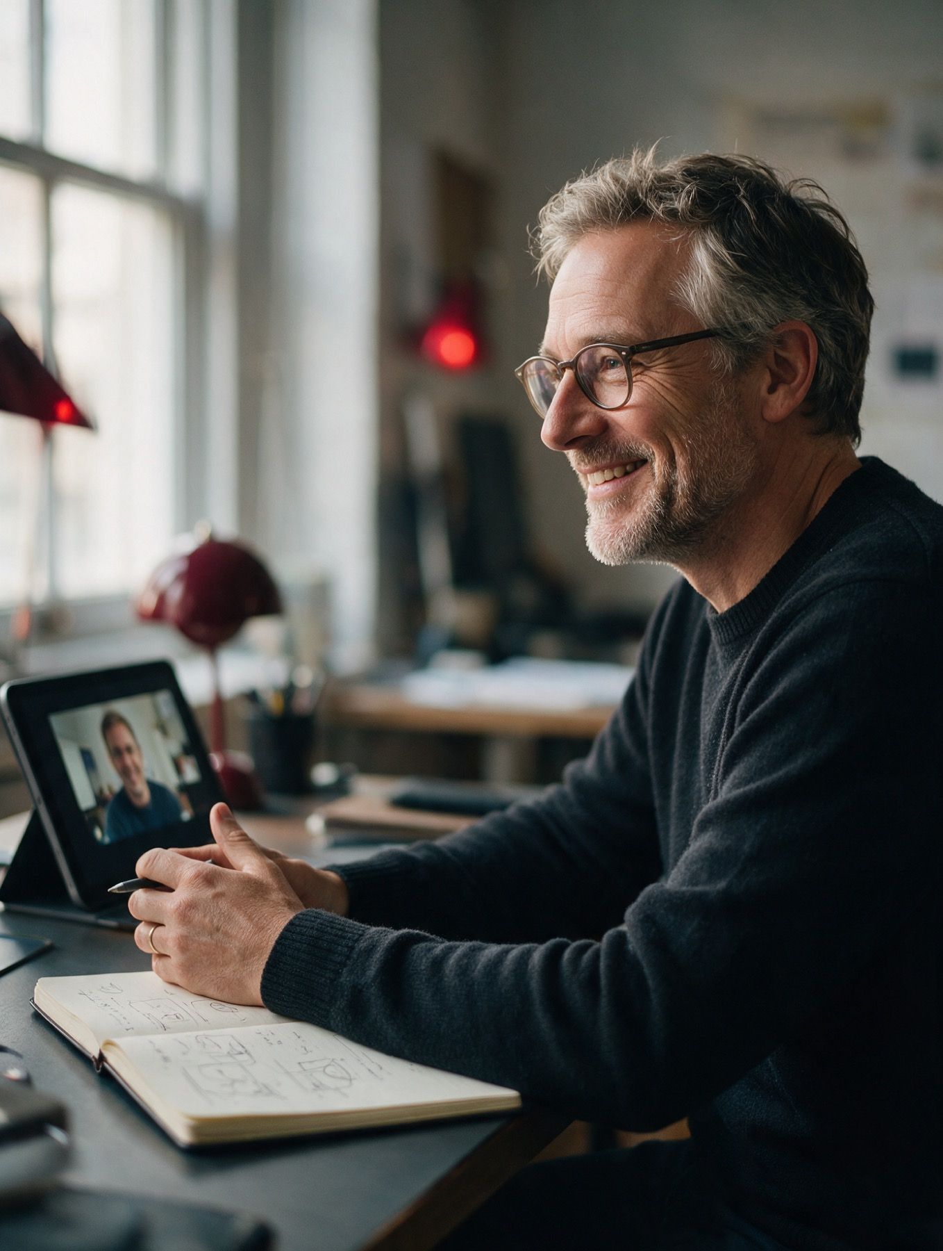 A strategist smiling on a video call